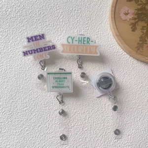 Set of retractable badge reels with acrylic humorous office and security designs