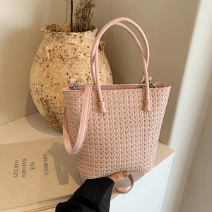 Woven PU Leather Bucket Bag Handbag With Adjustable Shoulder Strap For Casual Daily Commute Versatile Fashion Trend Tote