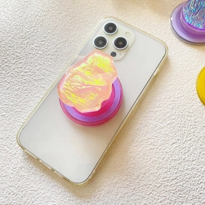 Support de téléphone en acrylique rose holographique pour un maintien élégant