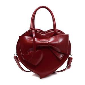 Heart Shaped Handbag PU Leather Bow Decoration Crossbody Bag With Adjustable Strap For Women Girls Sweet Fashion Gift
