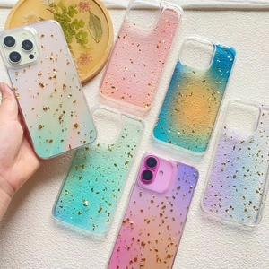 Painted Gradient Phone Case Gold Foil Glitter Soft TPU Protective Cover For IPhone Pro Max Plus Galaxy Style Women