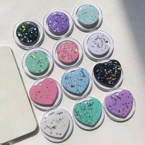 Glitter macaron magnetic phone grips in heart and round shapes with sparkling sequins