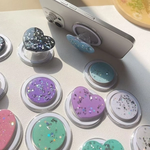 Sparkly macaron glitter magnetic phone grip holder set in round and heart shapes