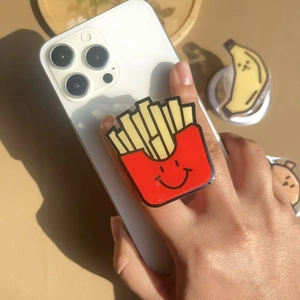 Creative cartoon french fries phone socket grip on white smartphone with acrylic material