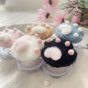 Collection of plush cat paw phone sockets in pink, white, black, brown and blue colors