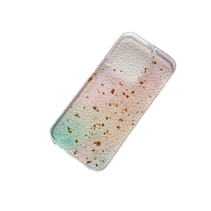 Artistic marble textured iPhone 16 Pro Max case with purple gradient and gold foil flakes