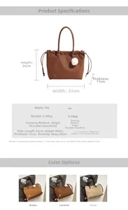 Detailed size chart for minimalist PU leather tote bag with dimensions 33x26x11cm