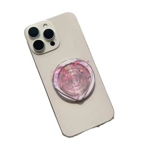 Glittery heart-shaped phone socket stand with pink purple gradient sequins for smartphones