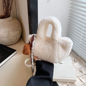 Plush Teddy Fleece Handbag Women Crossbody Bag Autumn Winter Soft Tote With Puppy Charm And Detachable Shoulder Strap