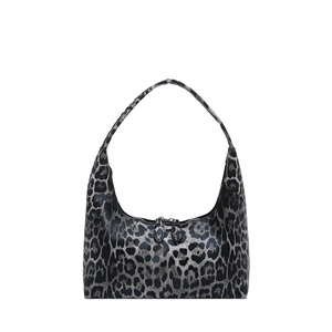 Fashionable leopard print bucket tote bag with large capacity and crescent shoulder design