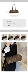 Detailed view of vintage PU leather baguette bag showing dimensions and four color options