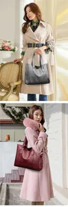 Large PU leather tote bag shown in black and wine red colors for daily commute