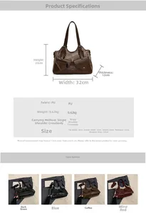 Detailed dimensions of the multi-pocket retro PU leather tote bag in four classic colors