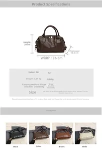 Detailed dimension chart for vintage faux leather tote with size and color specifications
