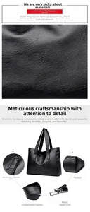 Detail of lychee pattern PU leather on black tote bag with reinforced handles