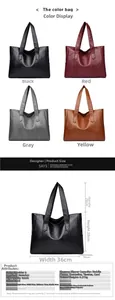 Detailed size specifications and material close-up of the large faux leather tote bag