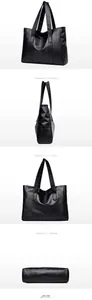 Detailed multi-angle views of a large black lychee texture PU leather tote bag on white background
