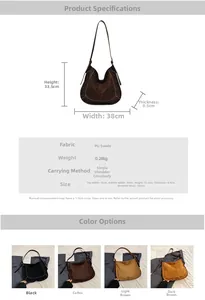 Detailed size chart and parameters for matte PU leather shoulder tote bag with dimensions