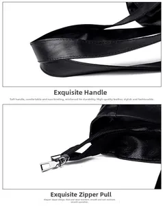 Close-up of reinforced stitching on PU leather shoulder strap and premium metal zipper