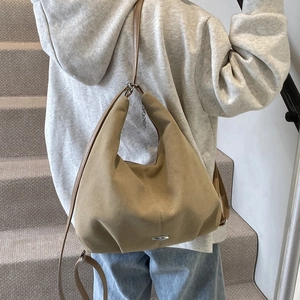 Chic camel faux suede tote bag with large capacity and elegant urban shoulder strap