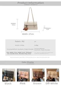 Detailed size chart and four-color display of the retro square PU crossbody bag