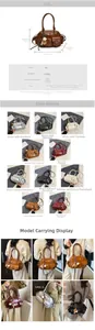 Detail view of stylish PU leather bowling bag with multiple pockets and size parameters