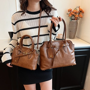 Classic caramel brown vintage tote and crossbody bag set for elegant women