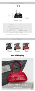 Size chart and details of retro PU leather underarm bag with dimensions and strap height