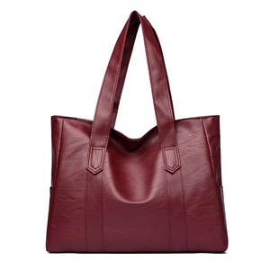 Minimalist burgundy PU leather tote bag with large capacity and textured finish