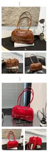 Detailed comparison of brown and red vintage Boston bags in soft polished PU leather