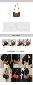 Spécifications de taille et options de couleur pour le sac demi-lune en cuir ciré