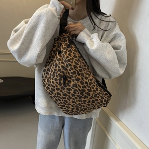 Chic leopard print crossbody chest bag with adjustable black strap for women street style