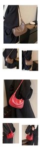 Détails du sac croissant en cuir ciré vintage avec boucle métallique et bandoulière réglable