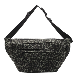 Chic leopard print crossbody crescent bag in dark green and black canvas fabric
