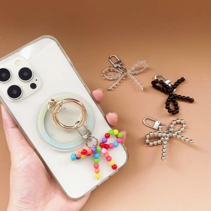 Magnetic Phone Grip With Beaded Bow Charm MagSafe Base Stand Resin Beads Metal Connector Hand Woven Accessory For Women