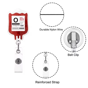 Retractable blood bag badge reel with glitter liquid and durable nylon wire for nurses