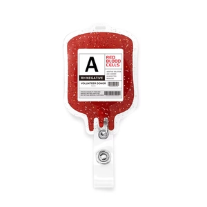 Retractable red glitter blood bag badge reel with alligator clip for medical staff