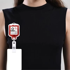 Retractable glitter acrylic blood bag badge reel with white ID card holder for nurses