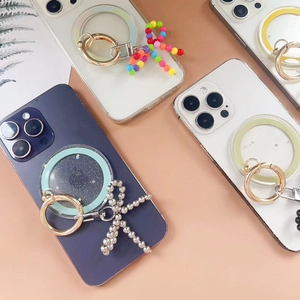 Glitter MagSafe magnetic ring phone holder with colorful beaded hand chain straps