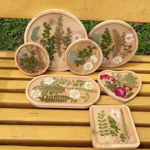 Handmade Wood Resin Coaster With Real Dried Flower Heat Resistant Cup Mat Decorative Desktop Tray Nail Art Palette