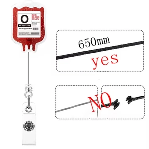 Retractable badge reel with blood bag design and red glitter for healthcare workers