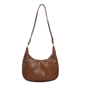 Sac hobo en cuir ciré marron foncé avec fermeture éclair dorée et texture lisse