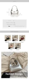 Spécifications détaillées des dimensions du sac hobo demi-lune en argent