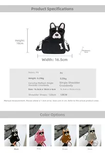 Tableau des tailles pour sac bandoulière bouledogue dimensions 16,5x18x6cm et bandoulière