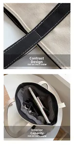 Detail of canvas tote bag interior showing large capacity and contrast color design