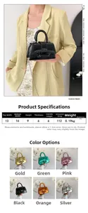 Mini glossy laser PU leather bag in six vibrant colors with chain strap and top handle
