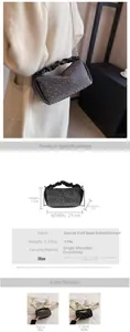 Detailed size chart for rhinestone handbag with 21x11x8cm dimensions and chain strap