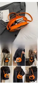 Detail of spacious interior and stylish styling of pumpkin-shaped crossbody bags