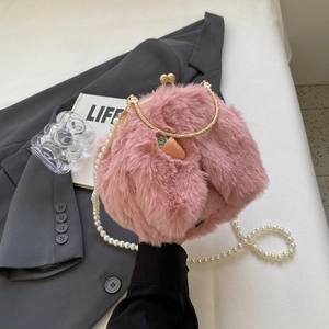Sac À Main Lapin En Peluche Mignon Oreilles De Lapin Sac Bandoulière Avec Chaîne En Künstliche Perles Broderie Carotte Pour Femmes