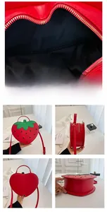 Detail view showing strawberry shape handbag interior space and multi-angle design details